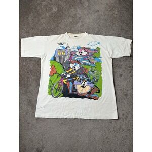 Vintage 1994 Looney Tunes Route 66 Bugs Bunny Taz Biking City Limits, Size 3XL